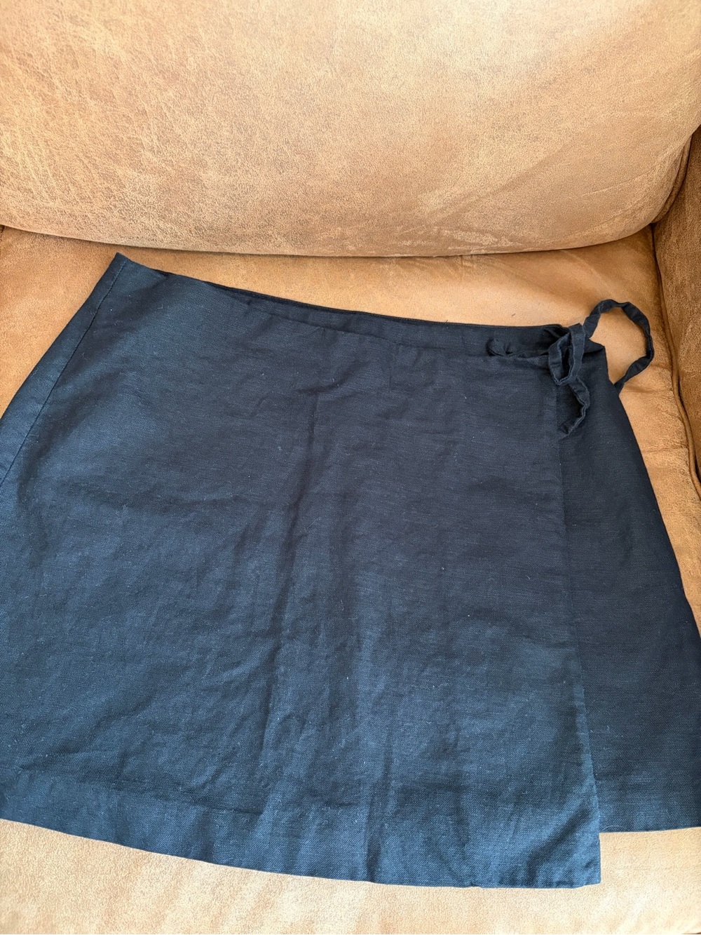 Linen-Cotton Wrap Mini Skirt